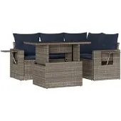 vidaXL 5-delige loungeset voor buiten, met kussens, grijs, kunststof riet