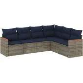 vidaXL 6-delige loungeset voor de tuin met kussens, grijs, kunststof vlechtwerk