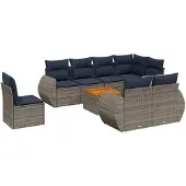 vidaXL 9-delige tuinbankset met kussens, grijs polyrotan