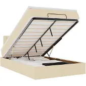 vidaXL Ottoman bed met matras 120x190cm stof crèmekleurig