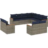 vidaXL 11-delige loungeset voor de tuin met kussens, grijs, kunststof vlechtwerk