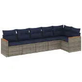 vidaXL 6-delige tuinbankset met kussens, grijs polyrotan