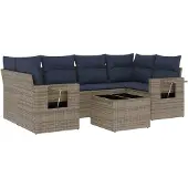 vidaXL 7-delige loungeset voor buiten, met kussens, grijs, kunststof riet