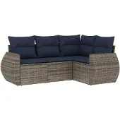 vidaXL 4-delige loungeset voor buiten, met kussens, grijs, kunststof riet