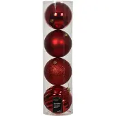 Décoris Kerstbal polystyreen kerstrood mix - 4 stuks (ø14 cm)