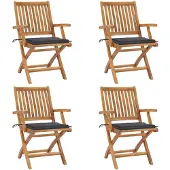 vidaXL Tuinstoelen 4 st inklapbaar met kussens massief teakhout