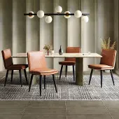 SINGULARITY 4 eetkamerstoelen, PU eetkamerstoelen, dubbellaagse kussens, bruin