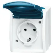 Busch-Jaeger 2CKA002083A0818 Geaard stopcontact IP44 Grijs-wit (RAL 7035), Blauw-groen