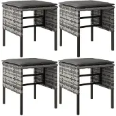 vidaXL Tuinvoetenbanken 4 st met kussens poly rattan grijs