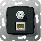 Gira RJ45 Cat6A Netwerk En SAT-F Combo Socket Zwart - 569710