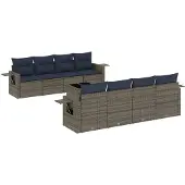 vidaXL 9-delige tuinbankset met kussens, grijs polyrotan
