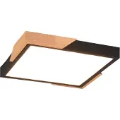 TRIO Zwarte led plafonnière Meta met hout