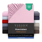 Vision Home VISION Hoeslaken - 100% katoen - 200 x 200 cm met ruime hoek van 30cm - Geschikt voor boxspring matras - Roze - Oekotex gecertificeerd