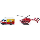 Siku 1748, Reddingsdienst-set, Reddingshelikopter en Mercedes Benz Ambulance, Metaal/Kunststof, Rood/Wit, Draaibare Rotoren