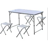 Maxxtools Campingtafel met vier krukjes extra licht aluminium inklapbaar