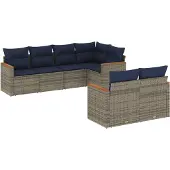 vidaXL 7-delige tuinbankset met kussens, grijs polyrotan