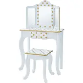 Bayer Houten Kaptafel Kinderen - Tafel en Stoel Set - Polka Dot - Wit/Goud