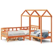 vidaXL Kinderbedset met huisje massief grenenhout wasbruin 90x200 cm