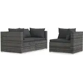 vidaXL 3-delige Loungeset met kussens poly rattan grijs
