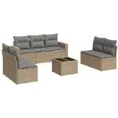 vidaXL 8-delige Loungeset met kussens poly rattan beige