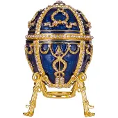 Danila-Souvenirs Faberge-stijl Rozeknop ei juwelendoos juwelenkistje met bloem 9,5 cm blaw
