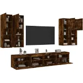 vidaXL 7-delige Tv-wandmeubelset met LED-verlichting gerookt eiken