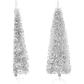 vidaXL Kunstkerstboom half met standaard smal 240 cm zilverkleurig
