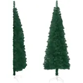vidaXL Kunstkerstboom half met standaard smal 240 cm groen