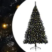 vidaXL Kunststof Voorverlichte Kerstboom met 300 LED Zwart 240 cm PVC