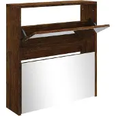 vidaXL Schoenenkast met spiegel 2-laags 63x17x67 cm gerookt eiken