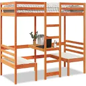vidaXL Hoogslaper met bureau en stoelen grenenhout wasbruin 75x190 cm