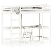 vidaXL Hoogslaper met bureau massief grenenhout wit 90x200 cm
