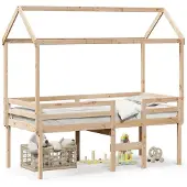 vidaXL Hoogslaper met dak massief grenenhout 90x190 cm