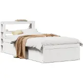 vidaXL Bedframe met hoofdbord massief grenenhout wit 90x190 cm