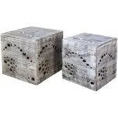 Homestyle4u Krukjes - Hocker - Grijs shabby - Set van 2