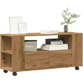 vidaXL Tv-meubel met wielen 102x34,5x43 cm hout artisanaal eiken