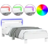 vidaXL Bedframe met hoofdbord en LED-verlichting wit 90x190 cm