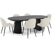 Ebuy24 Tokyo eethoek eettafel zwart, 6 stoelen met beige ribfluweel bekleding.