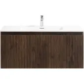 Guido Gusto Badkamermeubel Yuki 100cm walnoot inclusief wastafel met kraangat mat wit