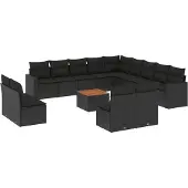 vidaXL 14-delige Loungeset met kussens poly rattan zwart