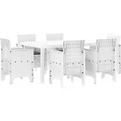 vidaXL Tuin Eettafel Set 7 st Wit Polt riet
