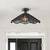 LumenXL Boho-chic plafondlamp Carta zwart met touw Ø40 cm