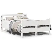 vidaXL Bedframe met hoofdbord massief grenenhout wit 135x190 cm