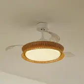 LUCANDE Plafondlamp , Lineta, dimbare, Beige, Woonkamer, Hout, Landhuis / Rustiek