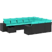 vidaXL 11-delige loungeset voor buiten met kussens, zwart kunststof vlechtwerk