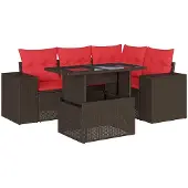 vidaXL 5-delige tuinbankset met kussens, bruin polyrotan