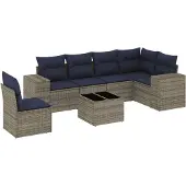 vidaXL 7-delige loungeset voor buiten, met kussens, grijs, kunststof riet