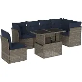 vidaXL 7-delige loungeset voor buiten, met kussens, grijs, kunststof riet