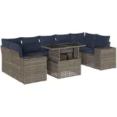 vidaXL 8-delige tuinbankset met kussens, grijs polyrotan