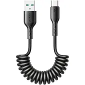 JOYROOM - USB-A naar USB-C Kabel - Krulsnoer - Uitrekbare oplaadkabel - Universele oplaadkabel - 1,5 m - 30W - Zwart
